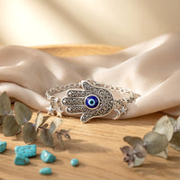 Hamsa Hand Bracelet with Evil Eye and Charms - detail close-up showing craftsmanship
