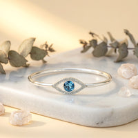 Golden Evil Eye Hand Chain Bracelet with Blue CZ Charm - layering and stacking suggestion