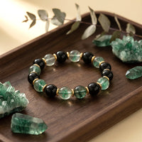 Green Phantom Quartz and Obsidian Beaded Bracelet - layering and stacking suggestion
