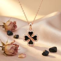Rose Gold Double Clover Necklace with Onyx and Diamond - detail close-up showing craftsmanship