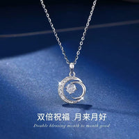 S999 Pure Silver Intertwined Double Crescent Moon CZ Necklace