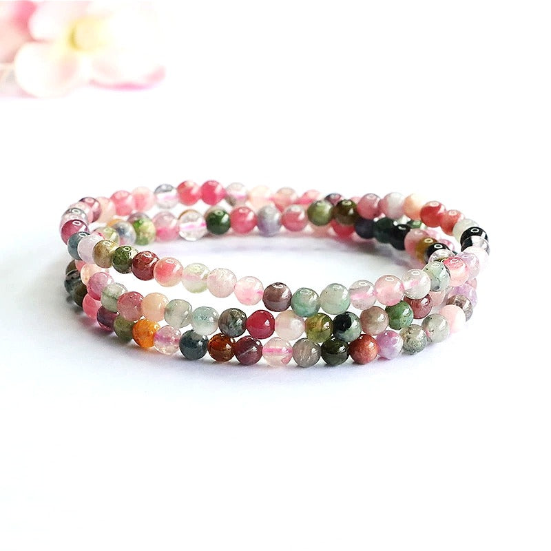 Semi-Precious Stone Multi-Strand Wrap Bracelet - front view on cream background
