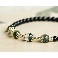 Green Phantom Quartz and Obsidian Beaded Bracelet - alternate angle showing texture