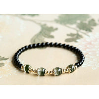 Green Phantom Quartz and Obsidian Beaded Bracelet - elegant everyday pairing