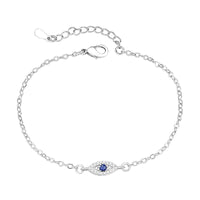 Golden Evil Eye Hand Chain Bracelet with Blue CZ Charm - elegant everyday pairing