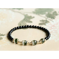 Green Phantom Quartz and Obsidian Beaded Bracelet - gift-ready presentation