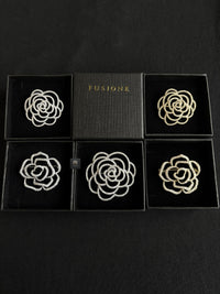 Silver diamond camellia brooch Pendant