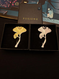Silver ginkgo brooch pendant