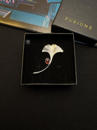 Garnet ginkgo brooch pendant