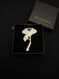 Silver ginkgo brooch pendant