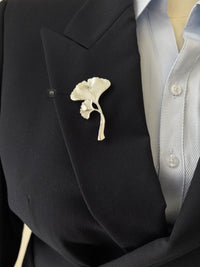 Silver ginkgo brooch pendant