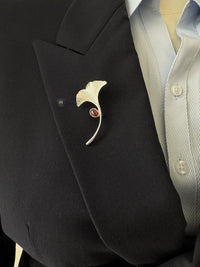 Garnet ginkgo brooch pendant