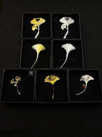 Silver ginkgo brooch pendant
