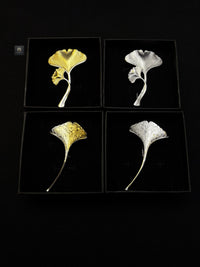 Silver ginkgo brooch pendant