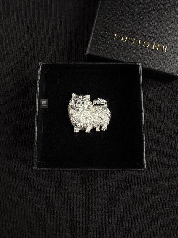 Sri Lankan Sapphire Pomeranian Dog Pet Brooch Pendant
