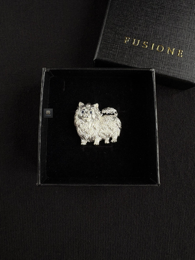 Sri Lankan Sapphire Pomeranian Dog Pet Brooch Pendant