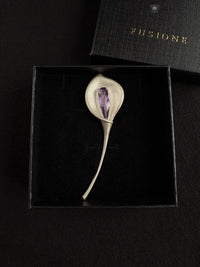 Natural China Amethyst / Smoky Quartz Calla Brooch Pendant