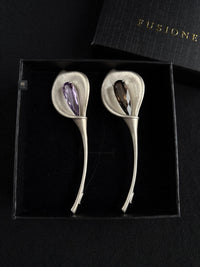 Natural China Amethyst / Smoky Quartz Calla Brooch Pendant