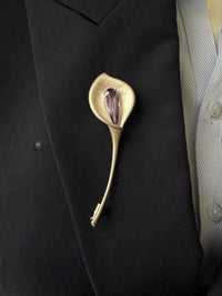 Natural China Amethyst / Smoky Quartz Calla Brooch Pendant